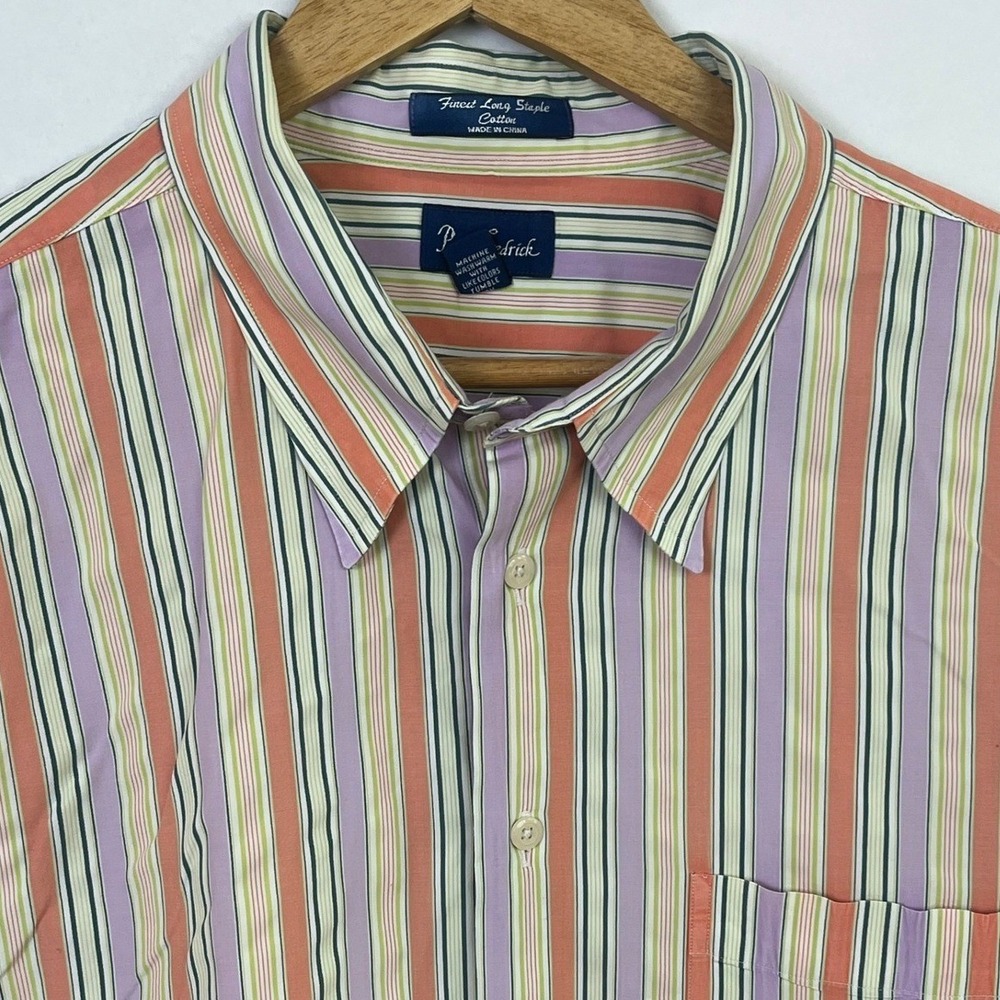 Paul Frederick Pastel Orange‎ Purple Striped Button Down Shirt XXLT Men's
